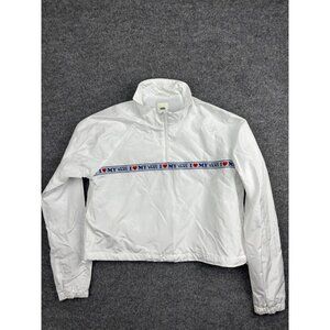 Vans Jacket Womens Medium White Half Zip Windbreaker Cropped I Love My Vans